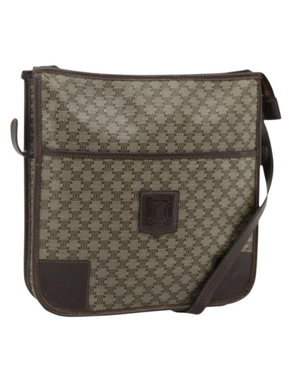 Authentic CELINE Macadam Canvas Shoulder Bag PVC Beige Gold
